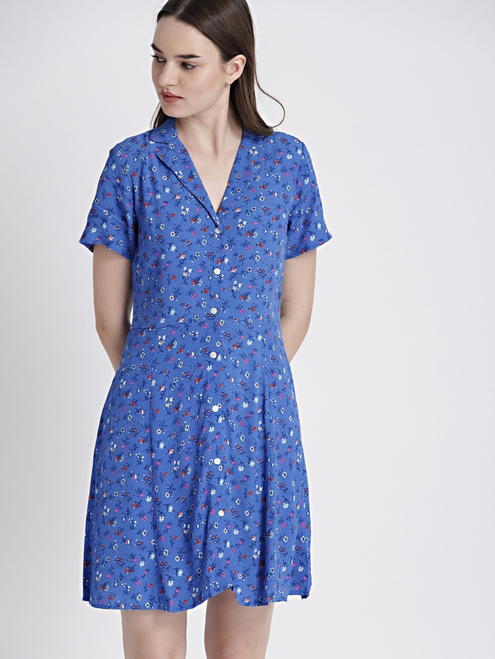 GAP Fit and Flare Button-Front Floral Print Dress